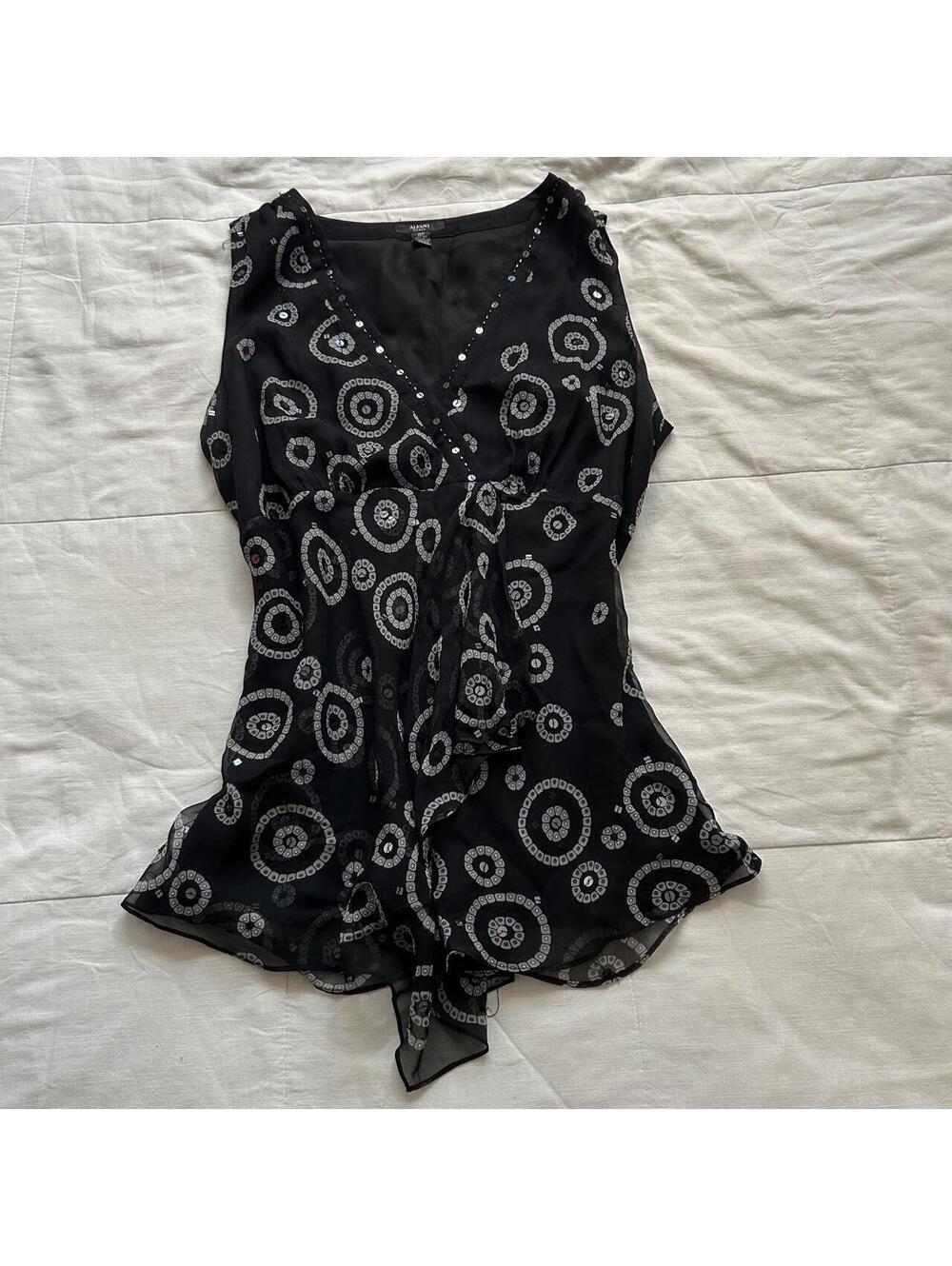 Alfani Black Silk Beaded Sheer Wrap Blouse Asymmetrical Hem 18W